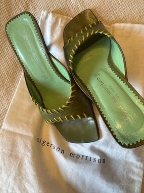 Sigerson Morrison Olive & Mint Leather Slide Mules